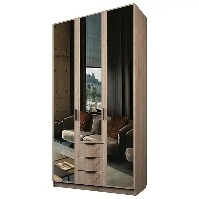 картинка Шкаф ЭКОН распашной 3-х дверный с 3-мя ящиками с 3-мя зеркалами от магазина КУПИ КУПЕ